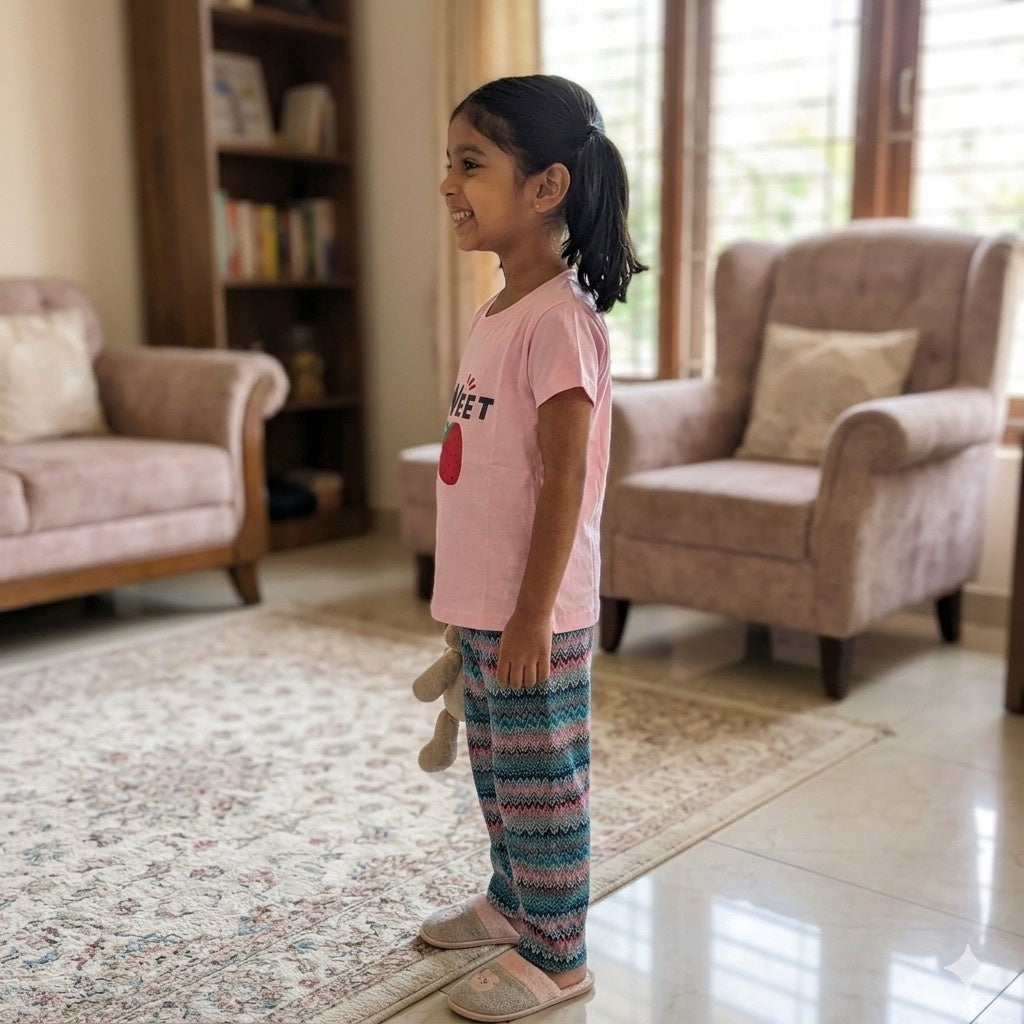 Pink Sweet Printed Half Sleeves Kids Suit