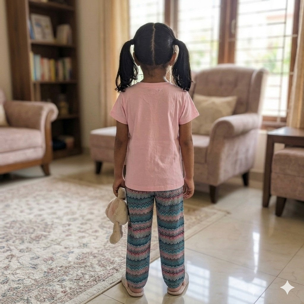 Pink Sweet Printed Half Sleeves Kids Suit
