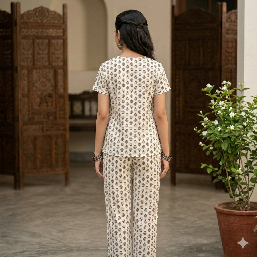 Women Off White Night Suit
