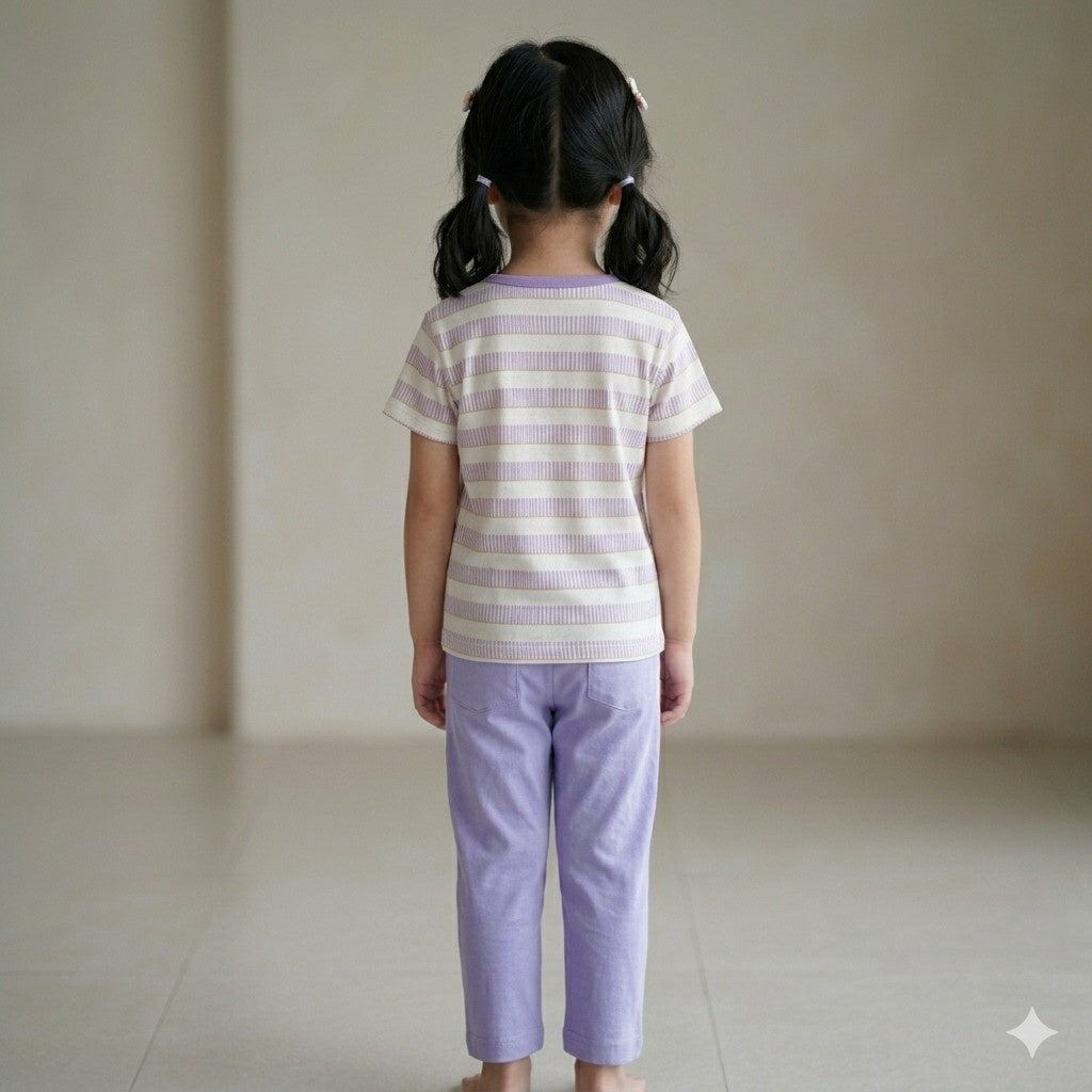 Light Purple Printed Half Sleeves Kids Suit