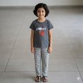 Grey Sweet Printed Half Sleeves Kids Suit