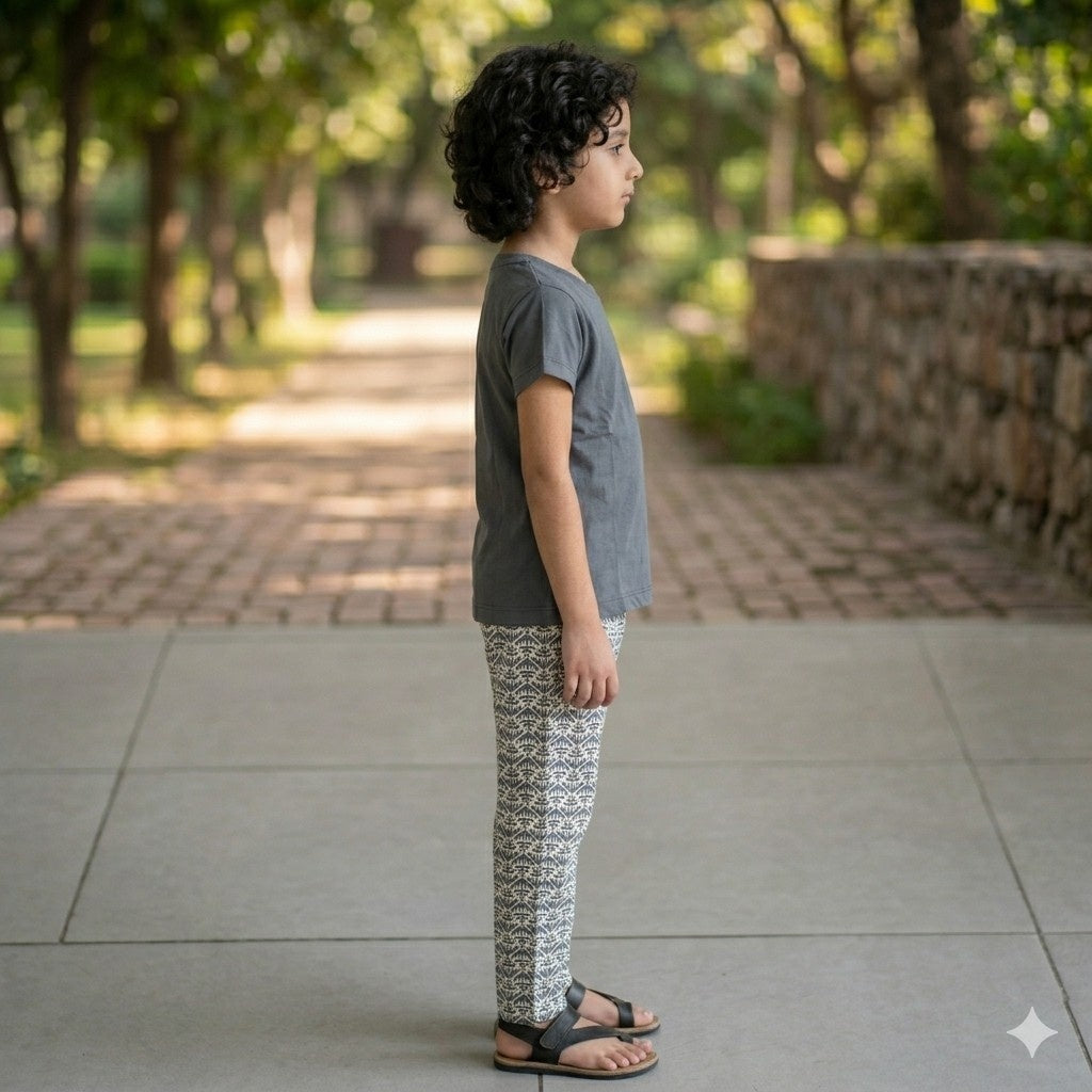 Grey Sweet Printed Half Sleeves Kids Suit