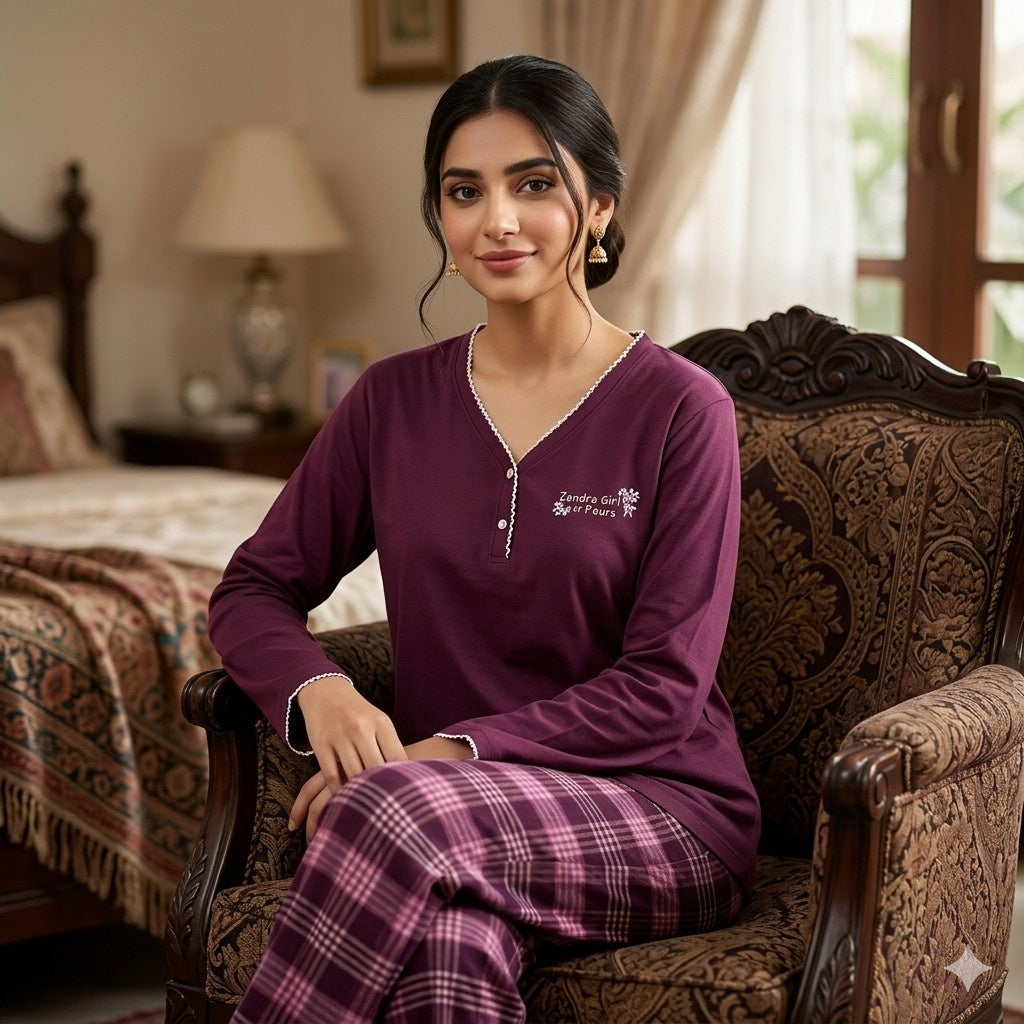 Women Maroon Night Suit