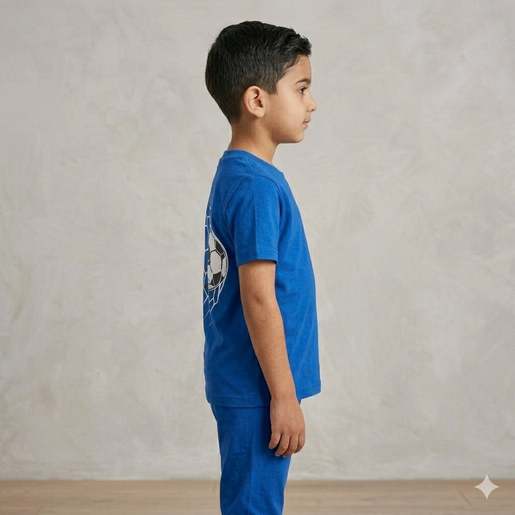 Blue & White Printed Half Sleeves Kids Suit