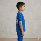 Blue & White Printed Half Sleeves Kids Suit