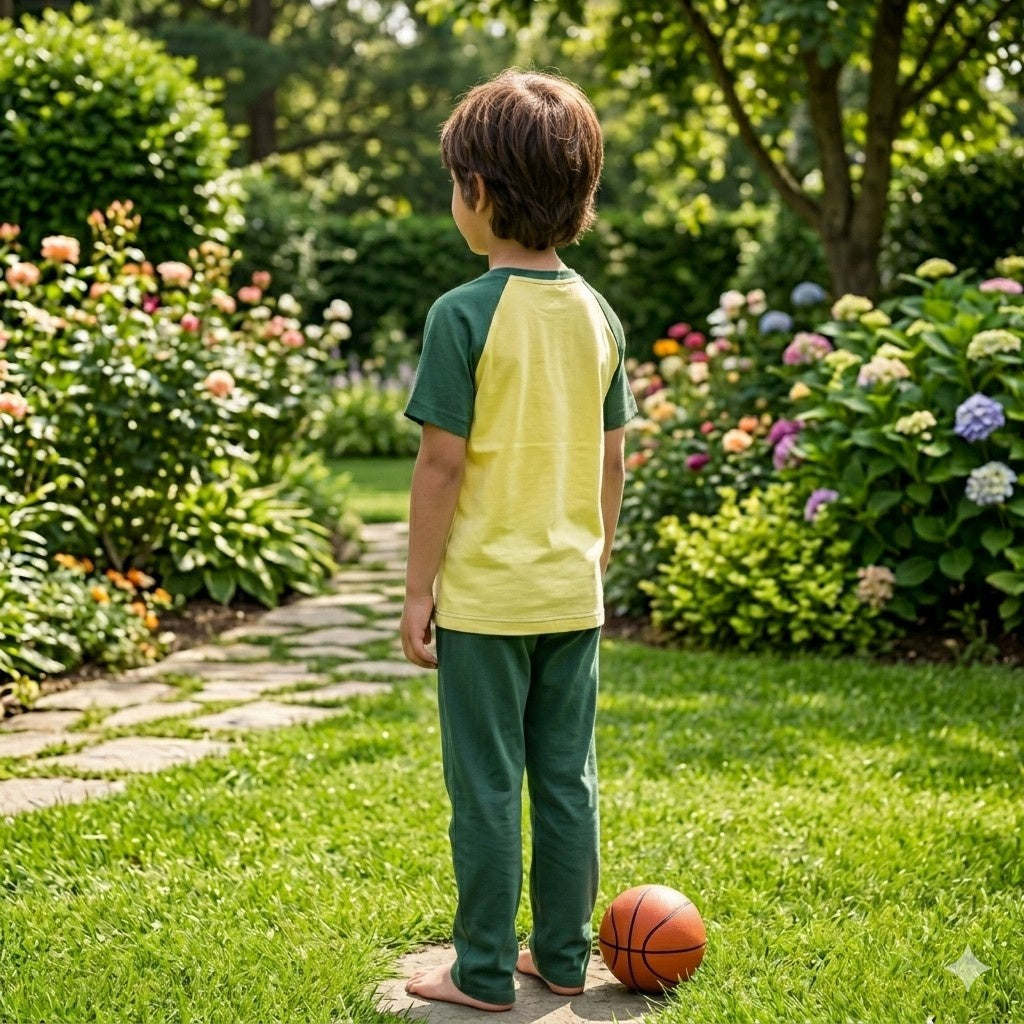 Yellow Game Day Printed Half Sleeves Kids Suit