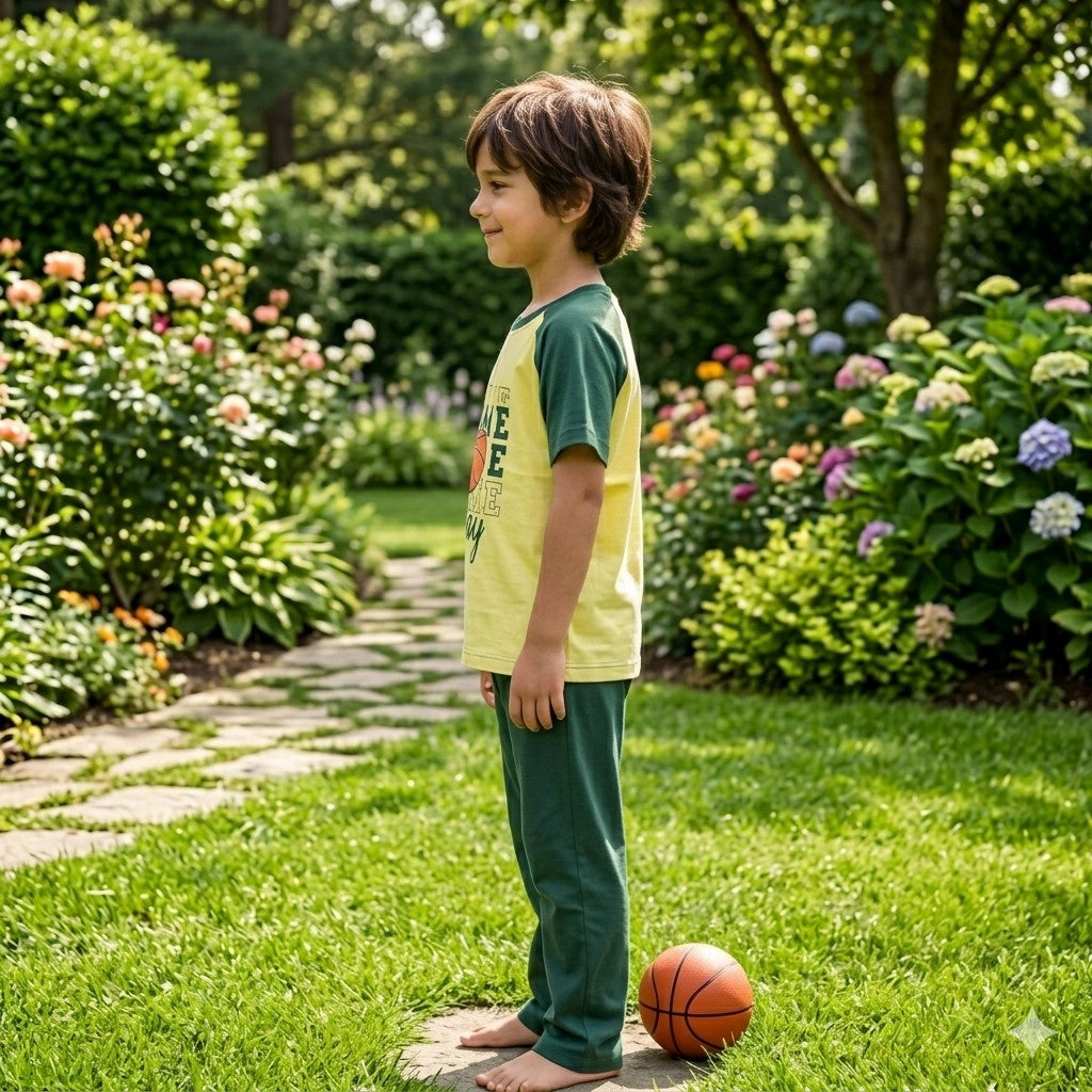 Yellow Game Day Printed Half Sleeves Kids Suit