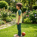 Yellow Game Day Printed Half Sleeves Kids Suit