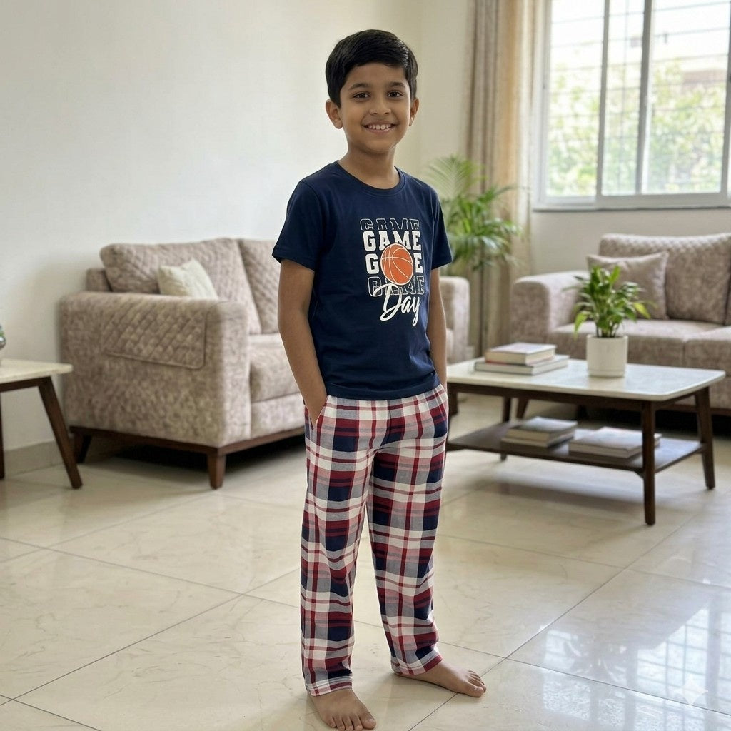 Blue Game Day Printed Half Sleeves Kids Suit
