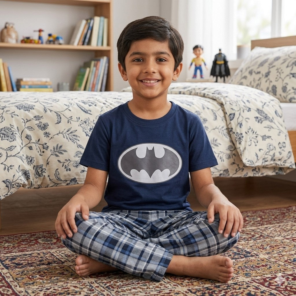 Blue Batman Printed Half Sleeves Kids Suit