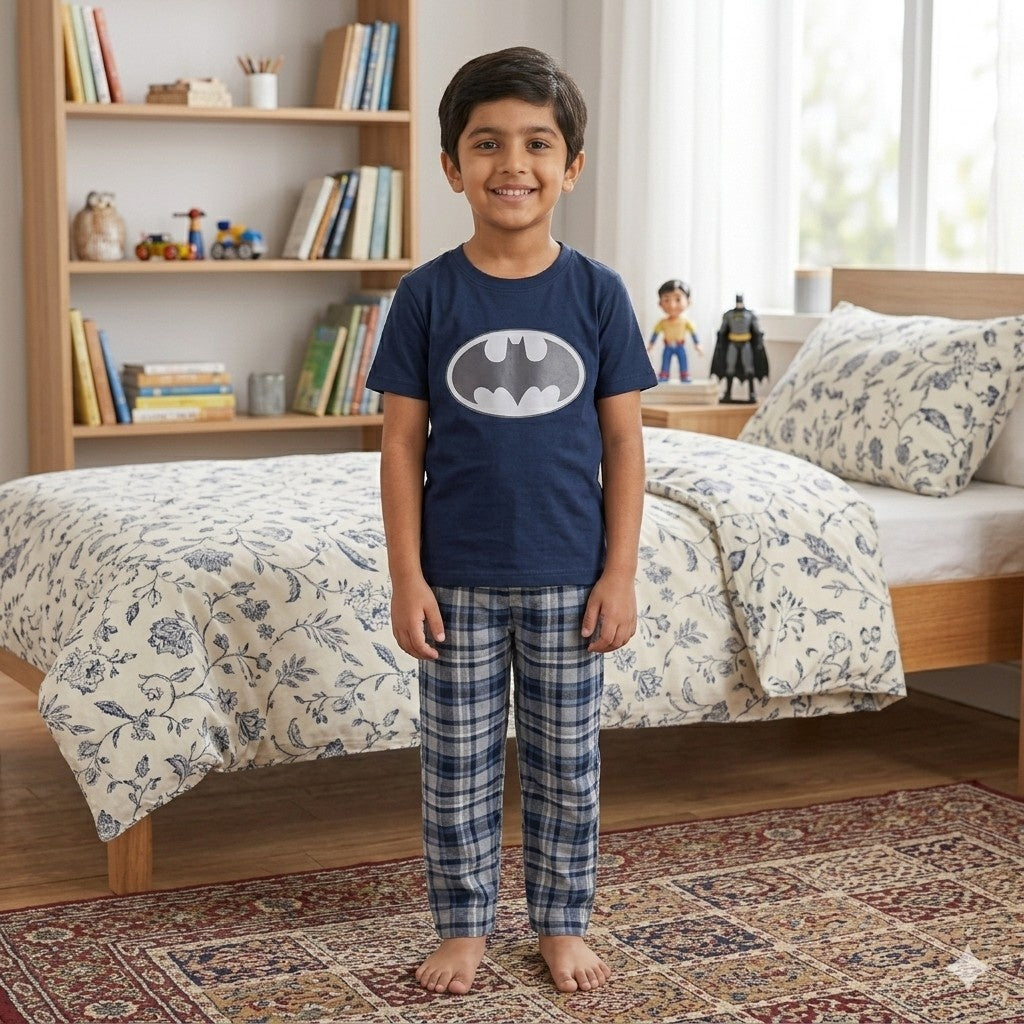 Blue Batman Printed Half Sleeves Kids Suit