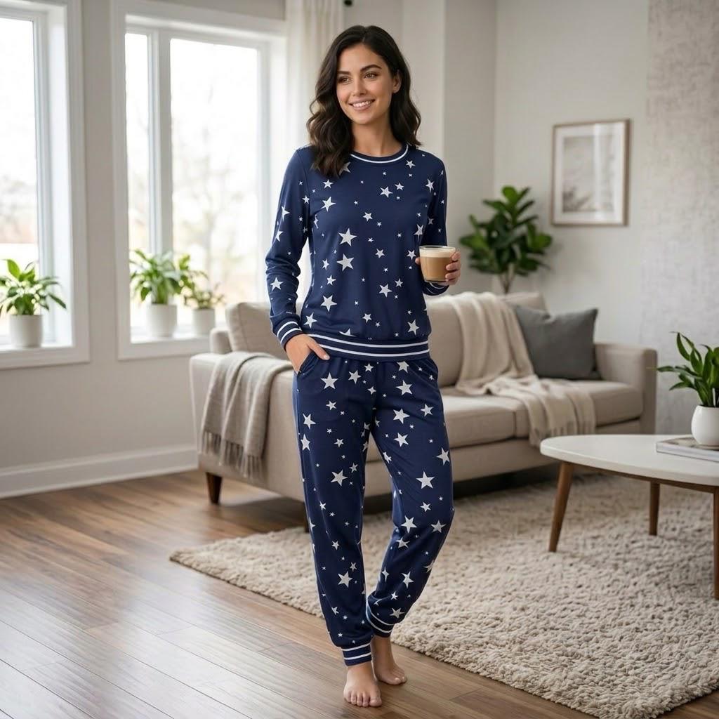 Women blue stars Night Suit