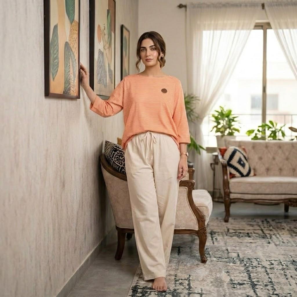 Women Night Suit Peach Pink